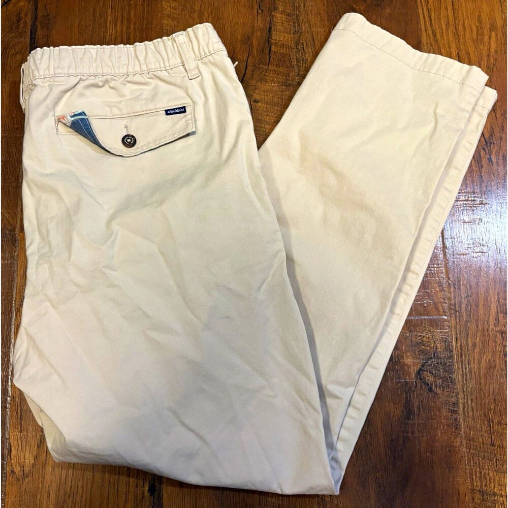 Chubbies Originals Casual Pants Mens XL Beige Solid Elastic Waist Pockets